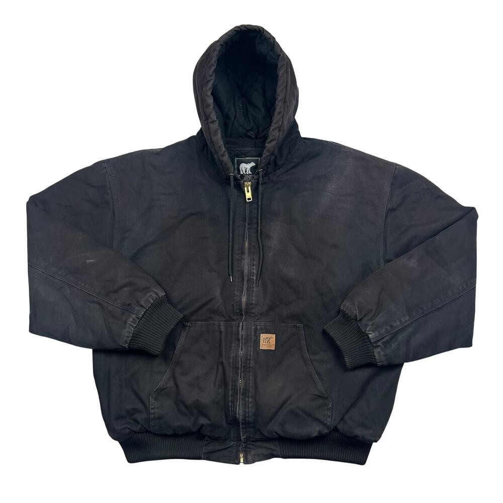 Vintage Black Hooded Work Jacket XL Faded Distressed Carpenter Workwear